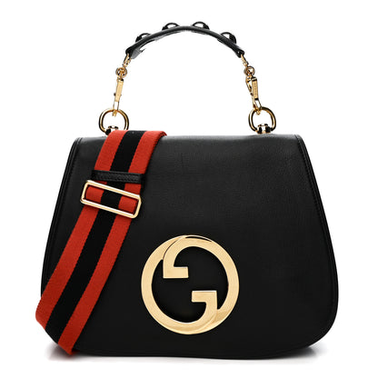 Gucci Roxy Calfskin Web Medium Studded Blondie Shoulder Flap Bag Black 1 of 14