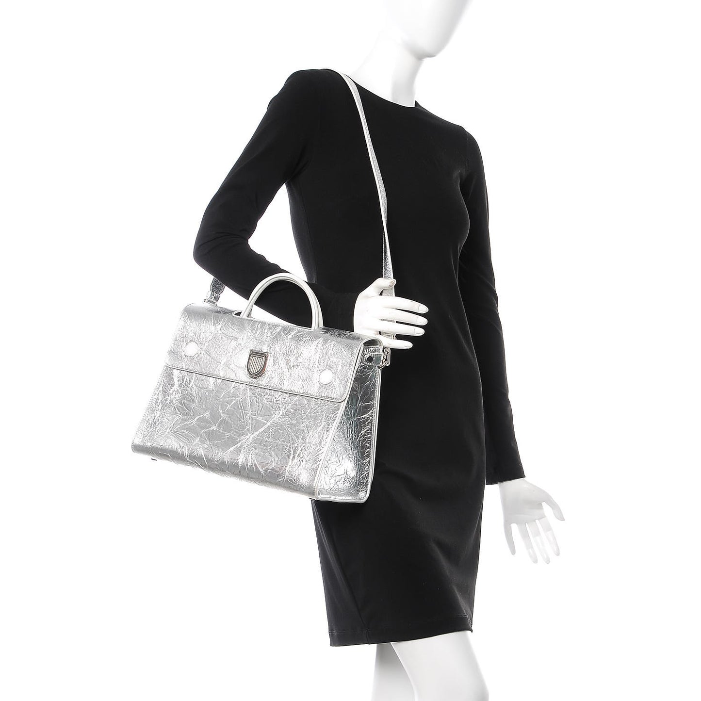 Metallic Calfskin Large Diorever Flap Silver