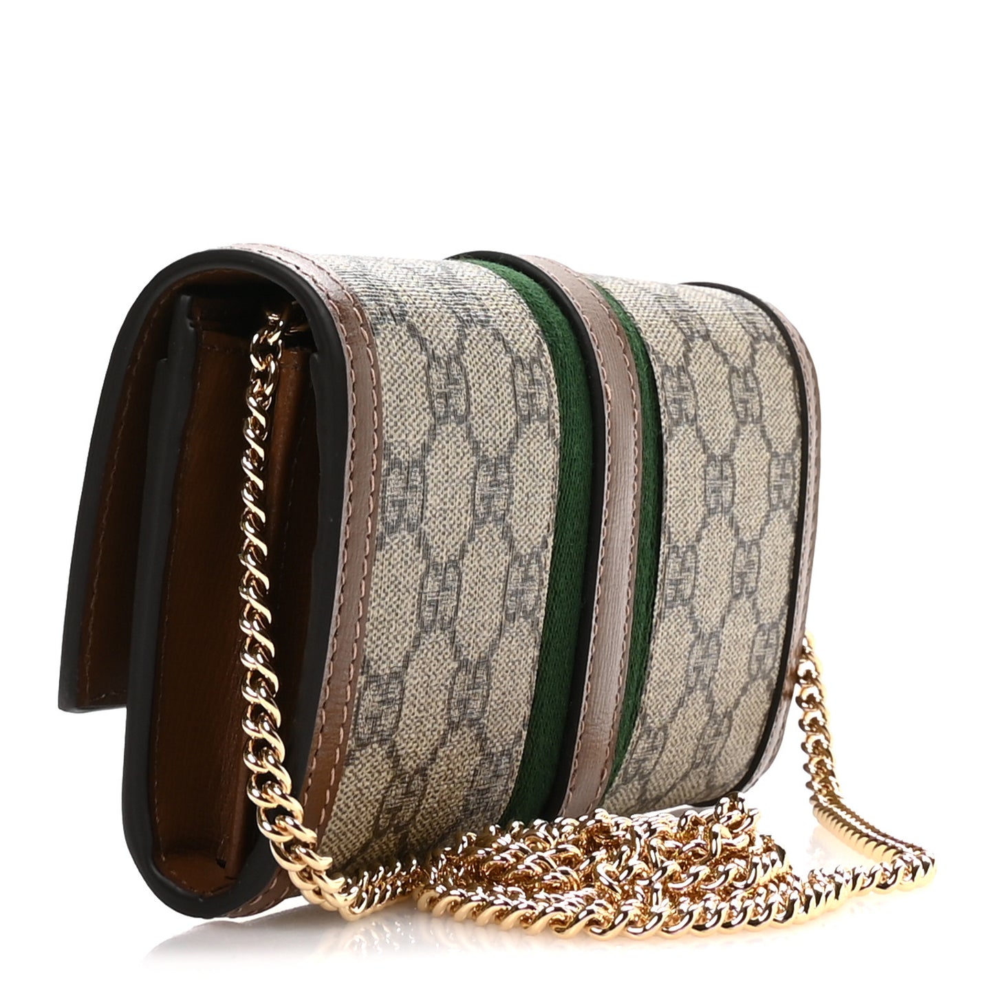 GG Supreme Monogram Azalea Calfskin Web Jackie 1961 Chain Wallet Beige Ebony Brown Sugar