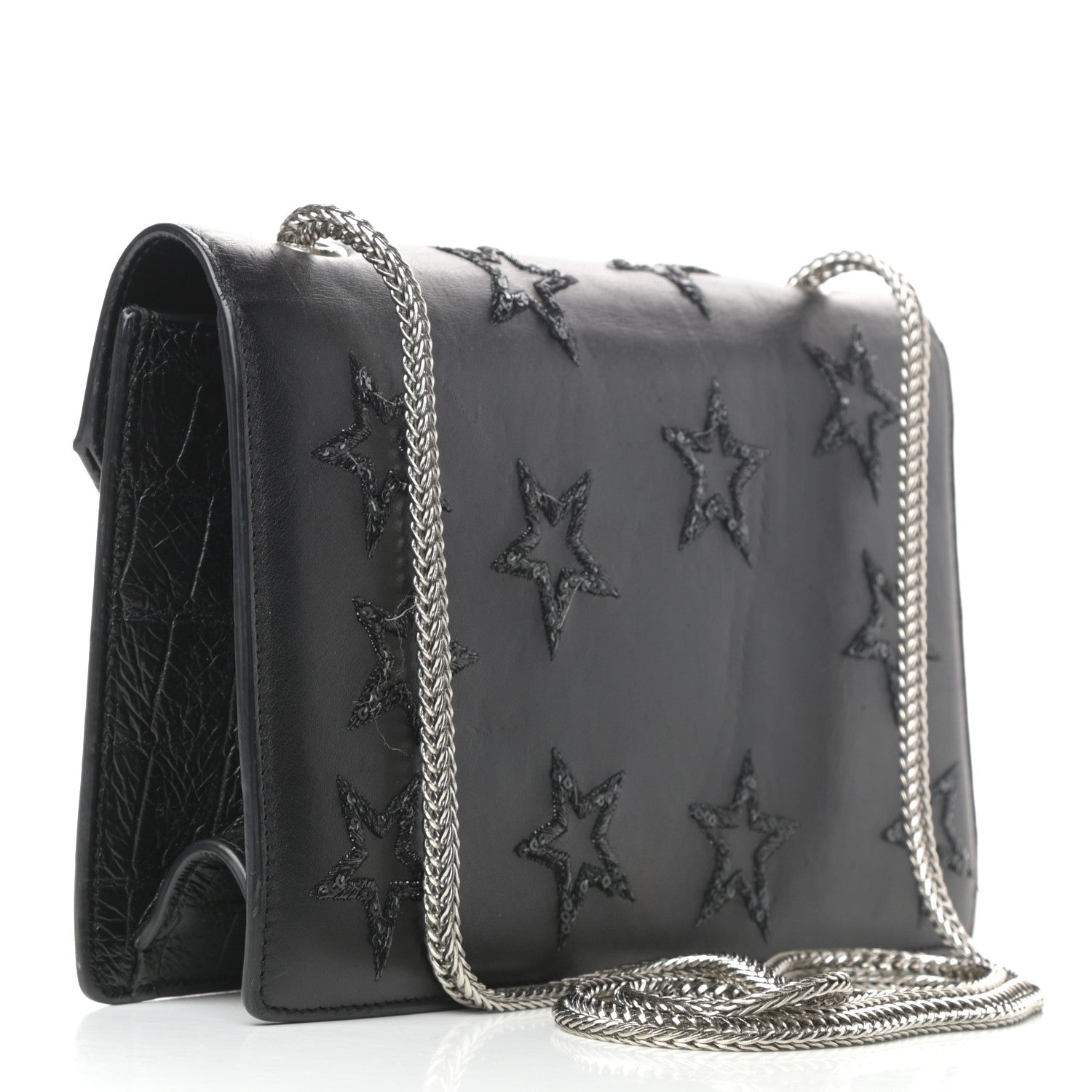 Saint Laurent Calfskin Star Embroidered Crocodile Embossed Small Betty Black 3 of 8