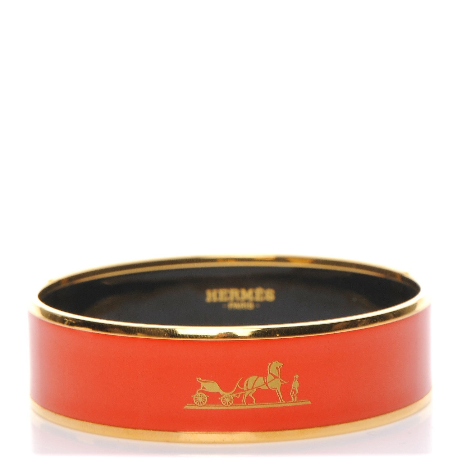 Hermes Enamel Printed Wide Caleche Bracelet 65 Capucine 1 of 6