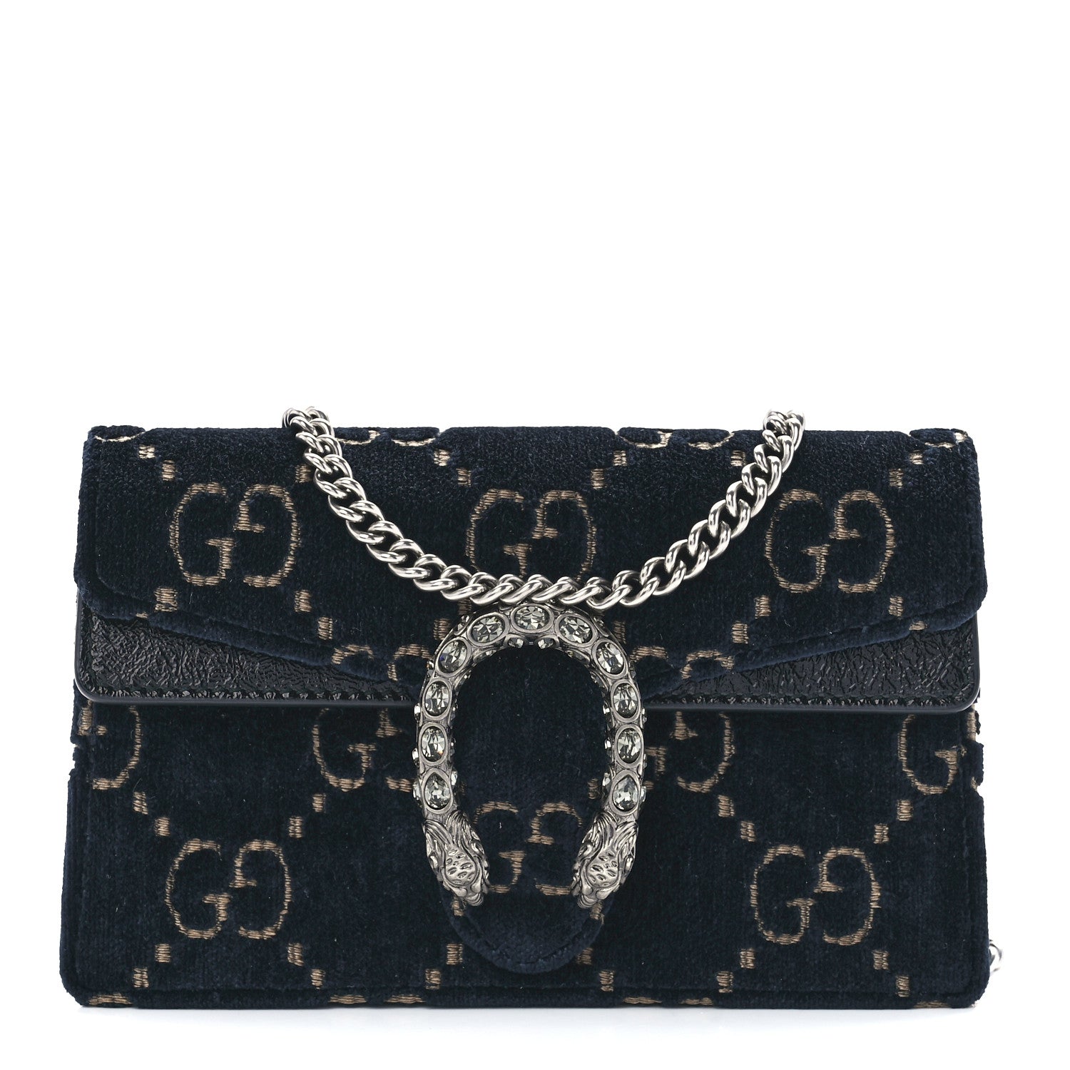 Gucci Velvet GG Monogram Super Mini Dionysus Shoulder Bag Blue Beige Black 1 of 11