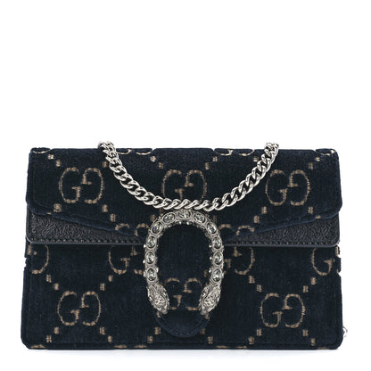 Gucci Velvet GG Monogram Super Mini Dionysus Shoulder Bag Blue Beige Black 1 of 11