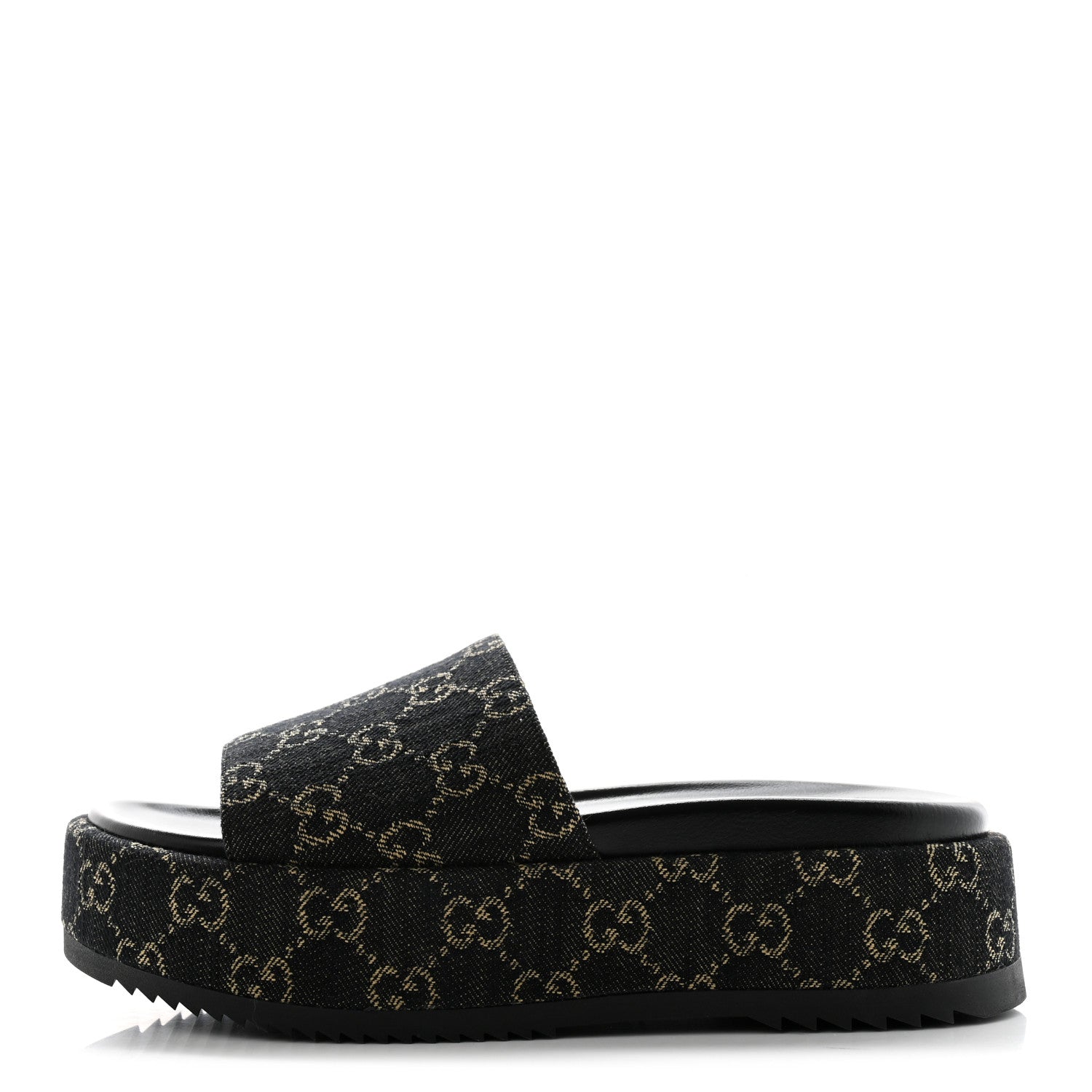 Gucci Jacquard Black Denim GG Monogram Angelina Platform 55mm Slide Sandals 38 Black Ivory 1 of 9