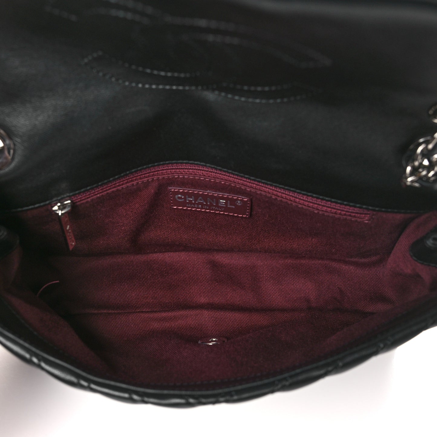 Lambskin Chevron Quilted Double Stitch Medium Single Flap Black