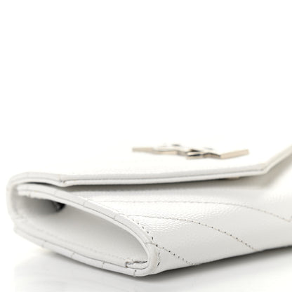Saint Laurent Grain De Poudre Matelasse Chevron Small Monogram Envelope Wallet Crema Soft 8 of 11