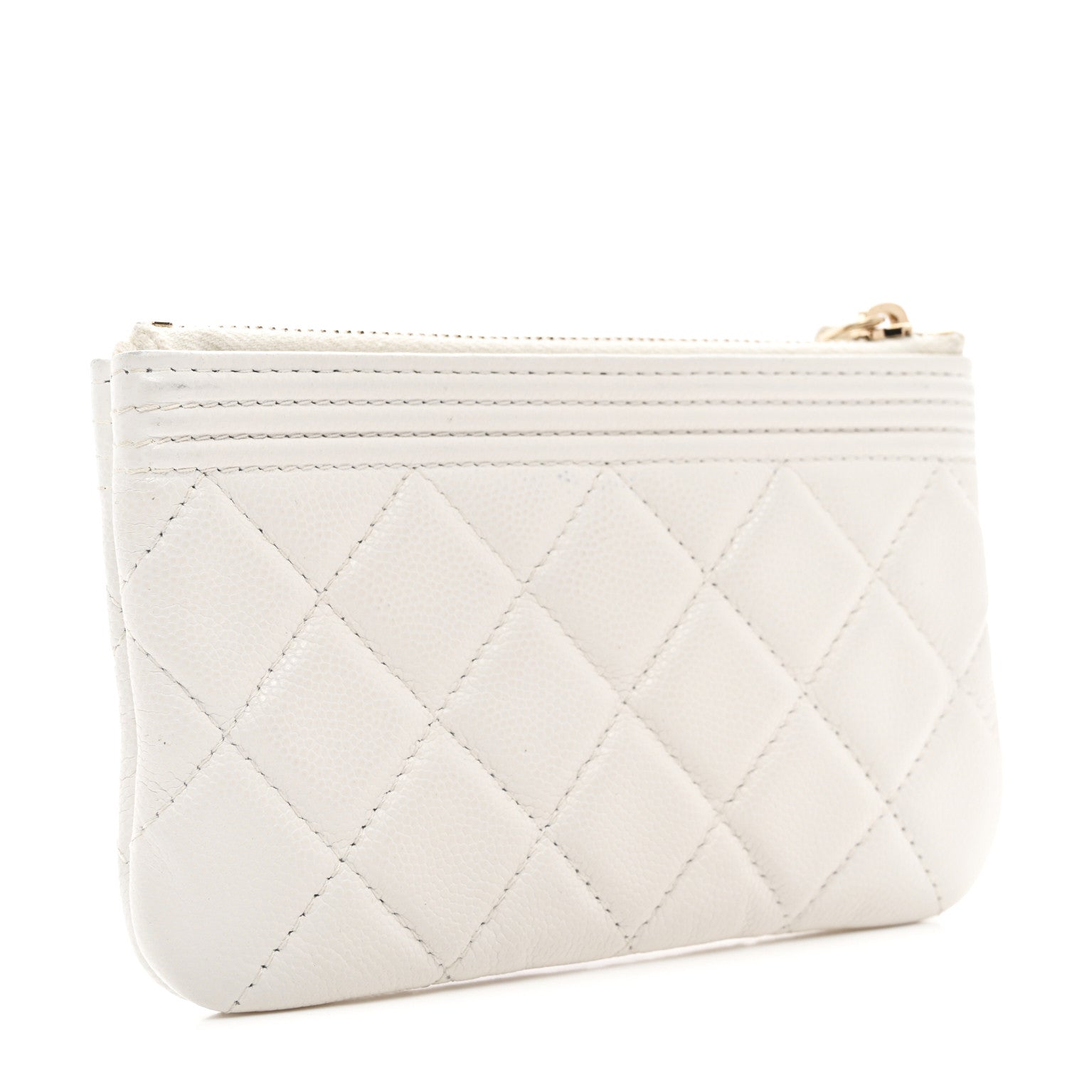 Chanel Caviar Quilted Zipped Boy Pouch White 3 of 8