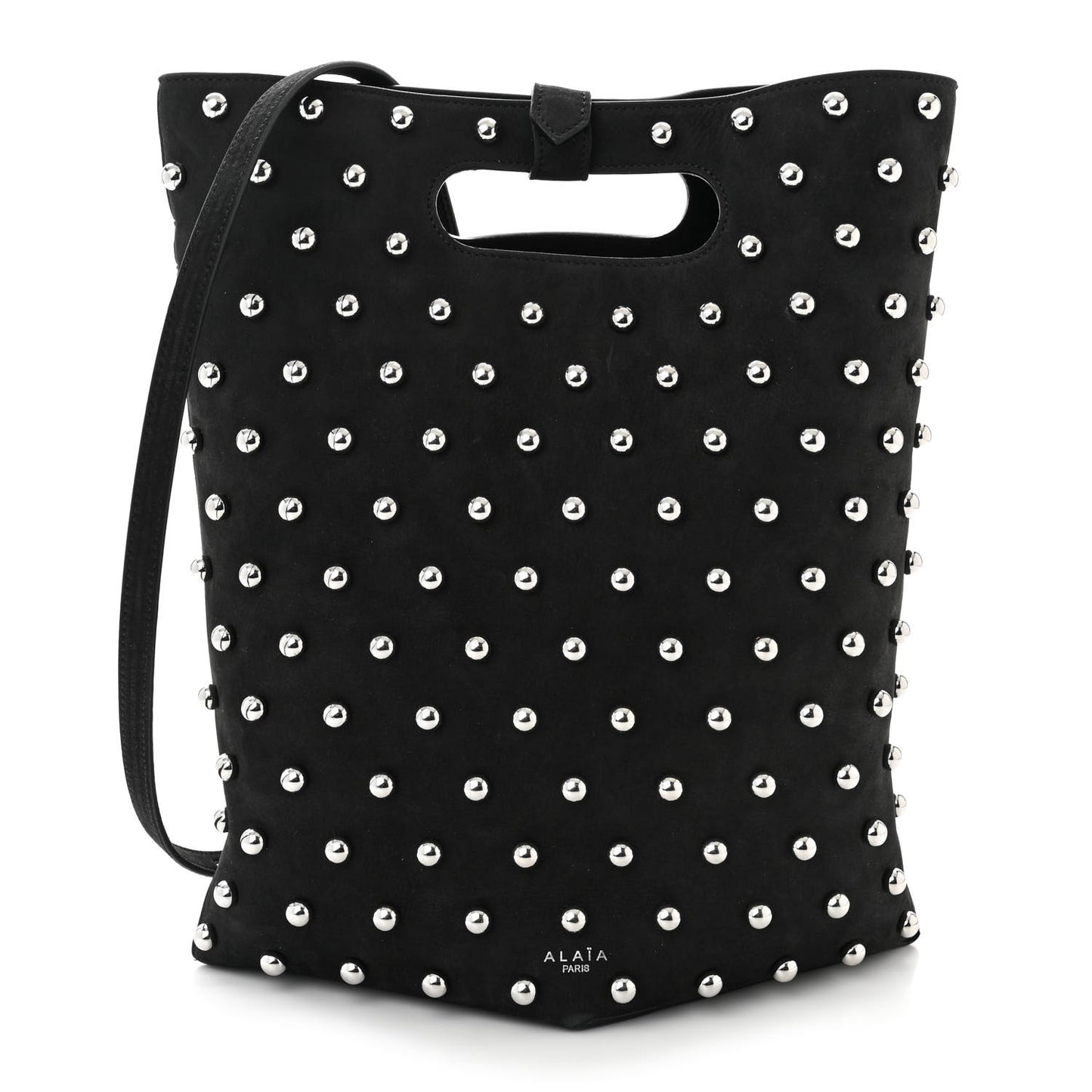 Nubuck Calfskin Studded Medium Folded Bag Black