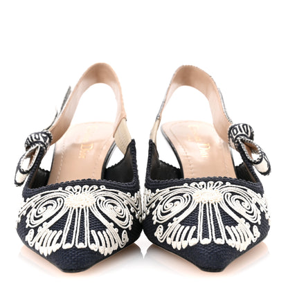 Christian Dior Canvas Embroidered Ornamental Cornely Ribbon J'Adior Slingback 65mm Pumps 36 Deep Blue 3 of 12