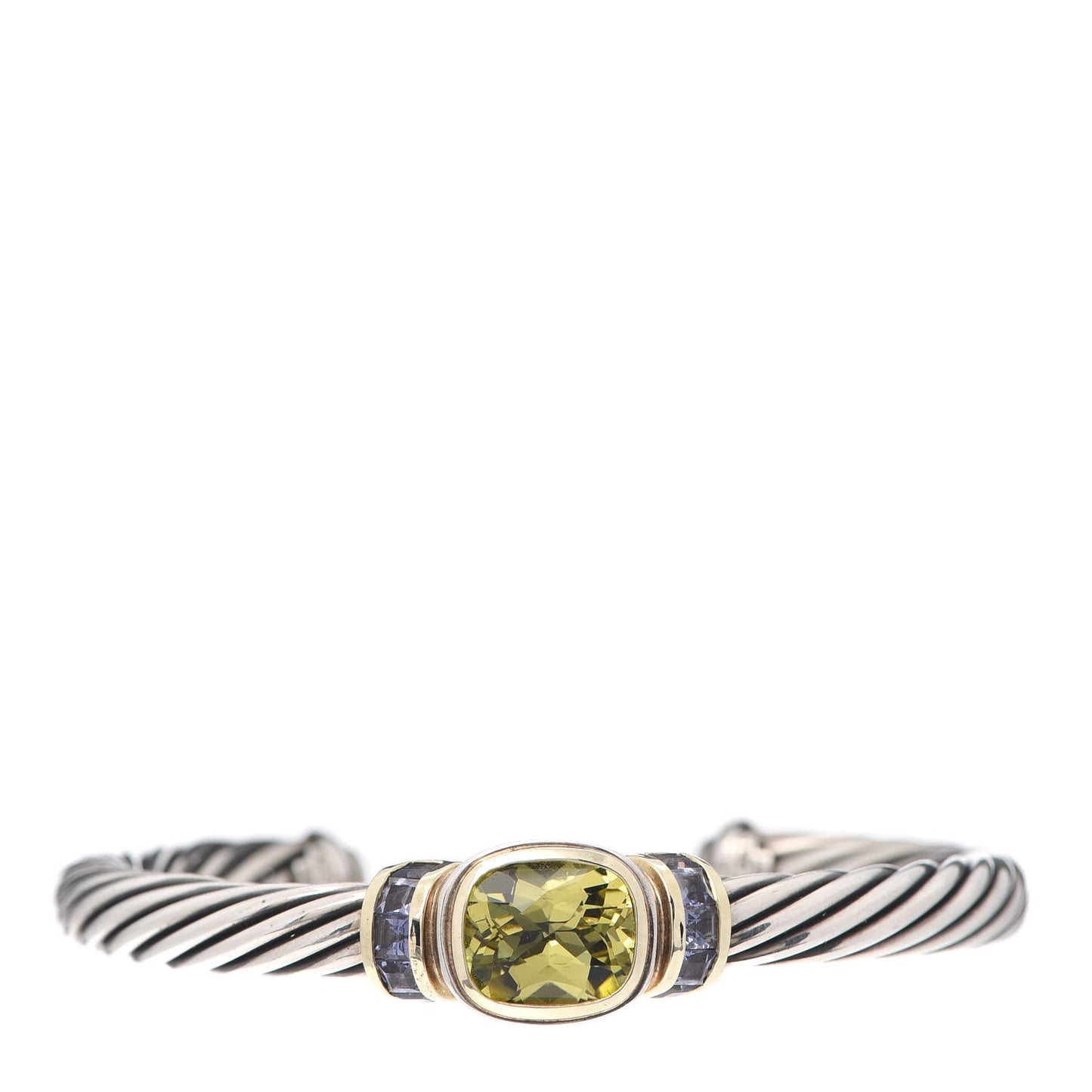 Sterling Silver 14K Yellow Gold Lemon Citrine Iolite Noblesse Cable Bracelet