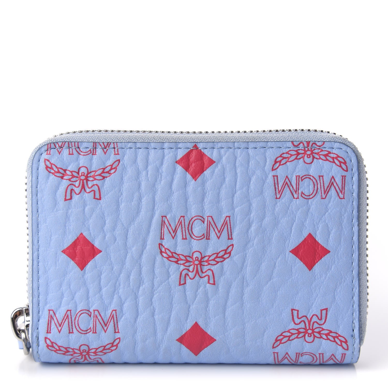 MCM Visetos Mini Zip Around Wallet Light Blue Red 1 of 6