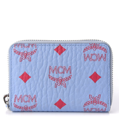 MCM Visetos Mini Zip Around Wallet Light Blue Red 1 of 6