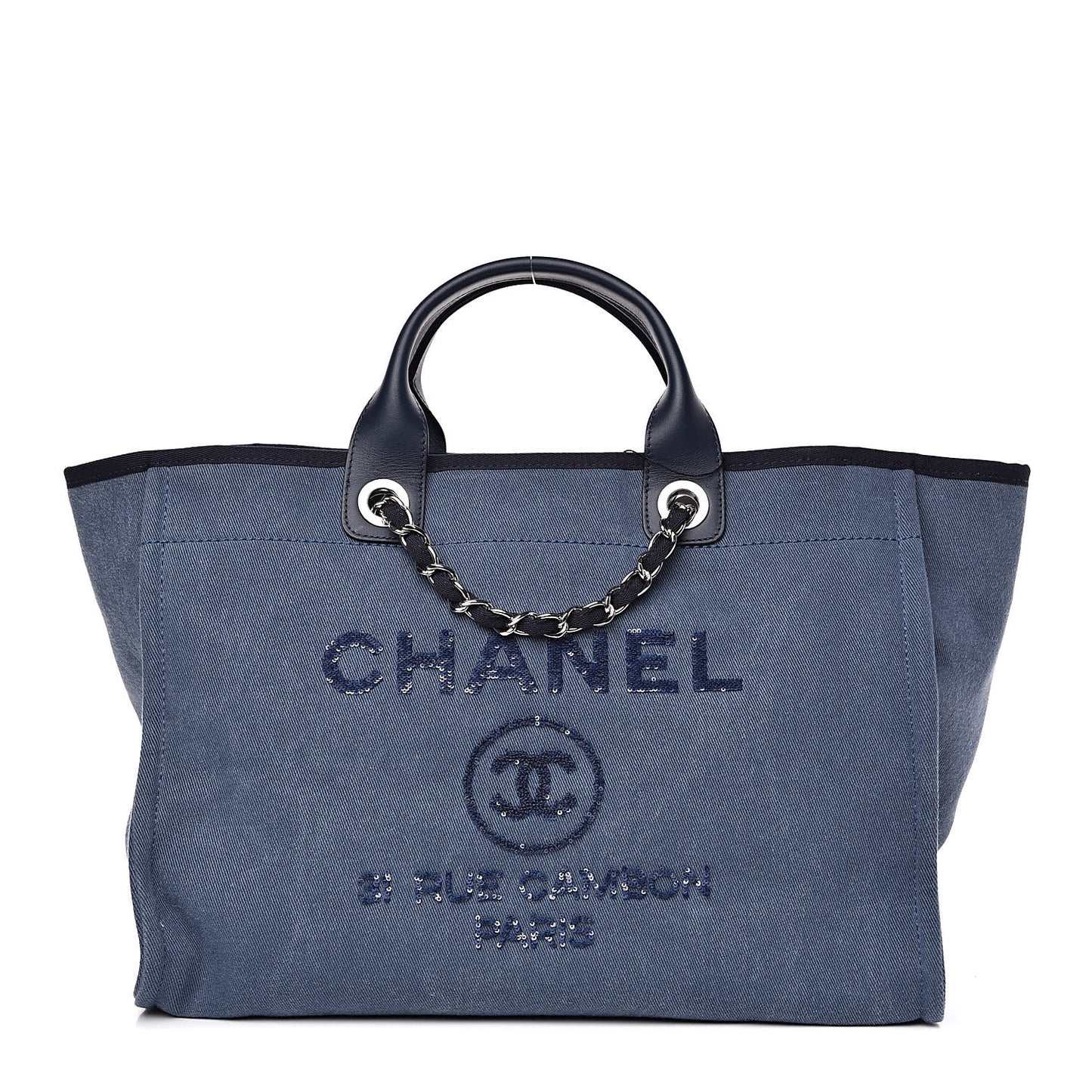 Canvas Sequin Large Deauville Tote Navy