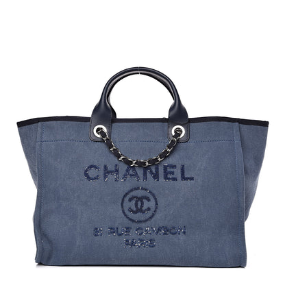 Chanel Canvas Sequin Large Deauville Tote Navy 1 of 11