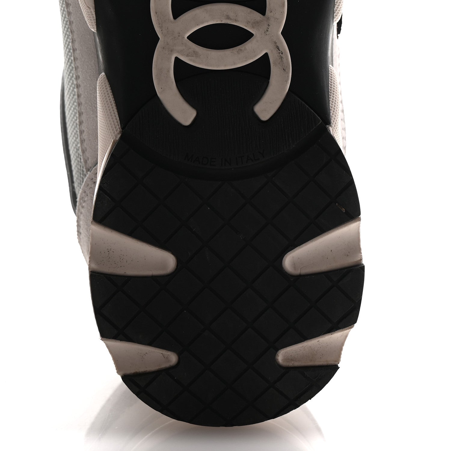 Chanel Calfskin Fabric Womens CC Sneakers 40 White Silver Light Grey 14 of 20