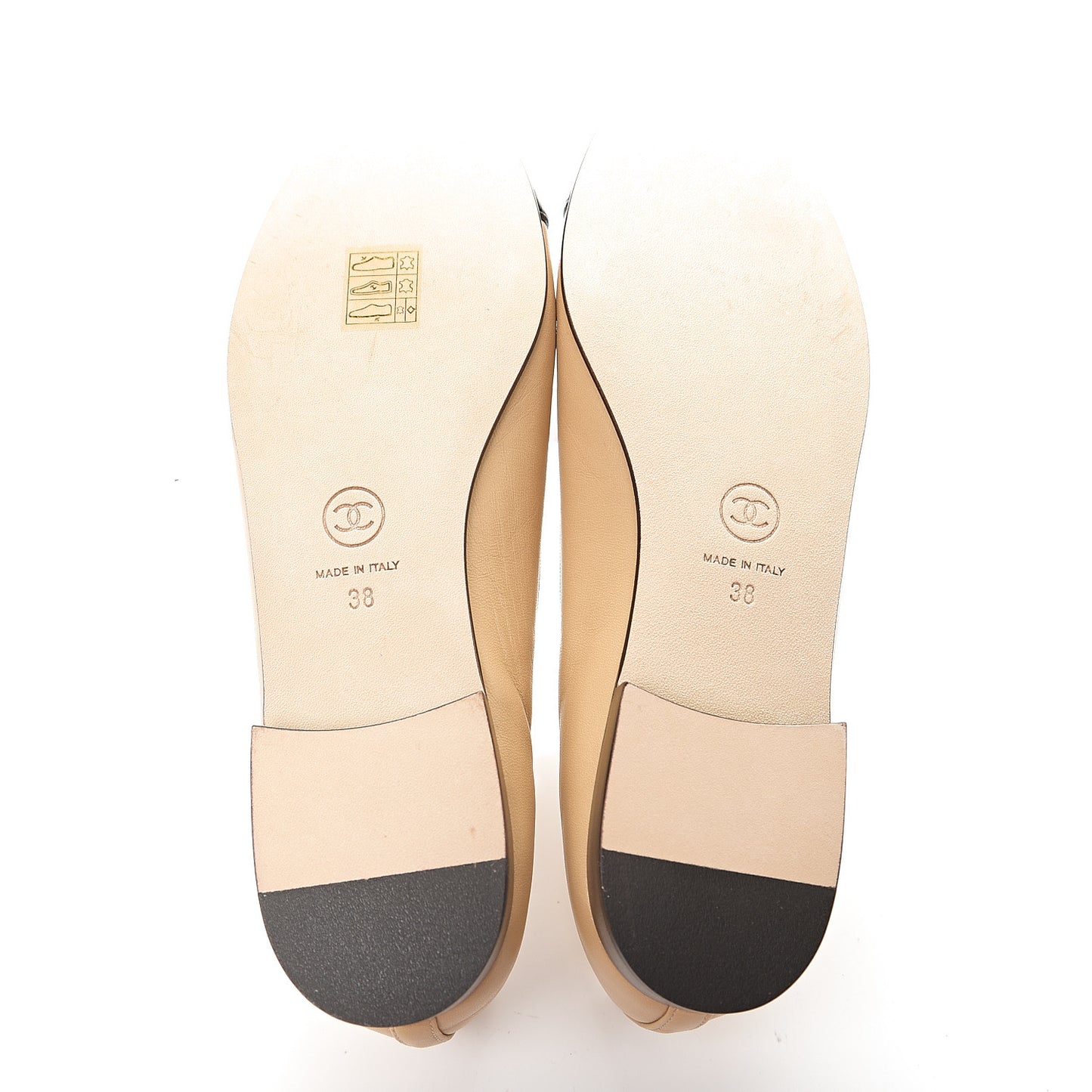 Lambskin Cap Toe CC Ballerina Flats 38 Beige Black