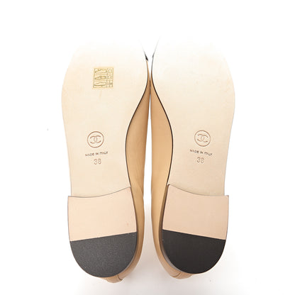 Chanel Lambskin Cap Toe CC Ballerina Flats 38 Beige Black 5 of 12