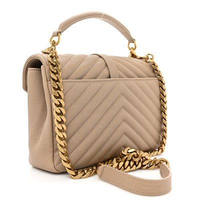 Saint Laurent Sheepskin Matelasse Chevron Monogram Medium College Bag Dark Beige 3 of 11