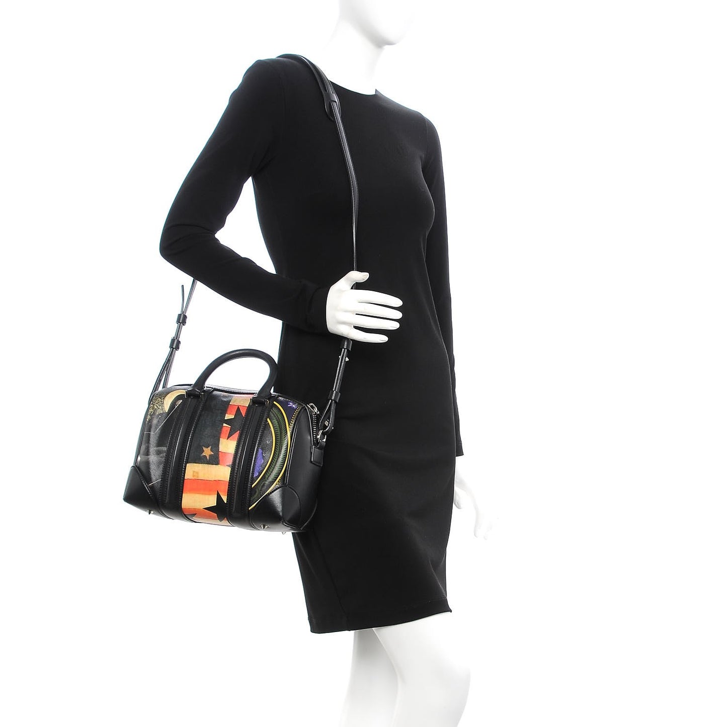 Coated Canvas Printed Small Lucrezia Satchel Black