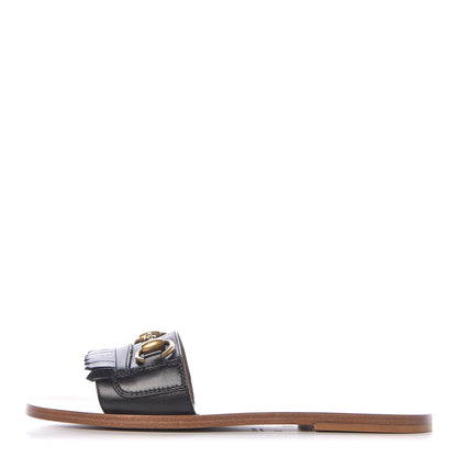 Gucci Malaga Kid Fringe Horsebit Slide Sandals 36 Black 1 of 8