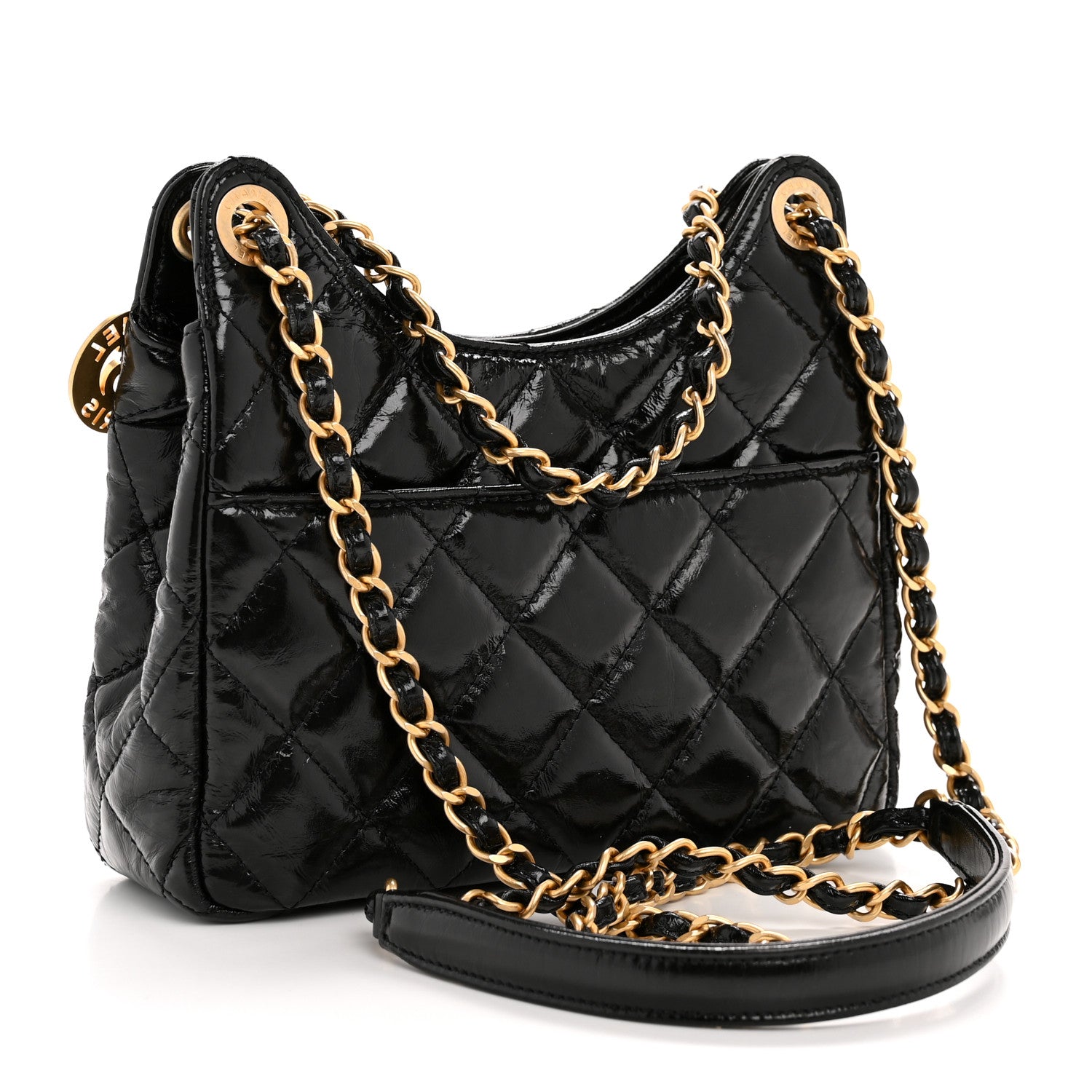 Chanel Shiny Crumpled Calfskin Quilted Small Wavy CC Hobo Black 3 of 11