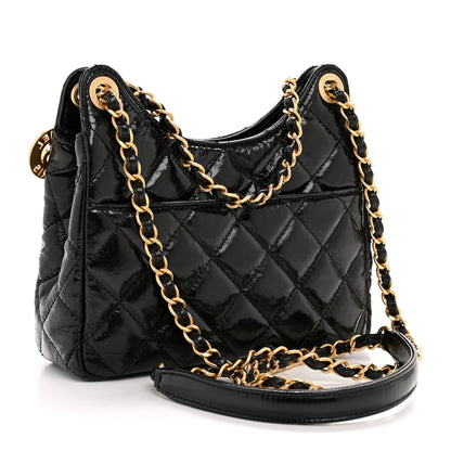 Chanel Shiny Crumpled Calfskin Quilted Small Wavy CC Hobo Black 3 of 11