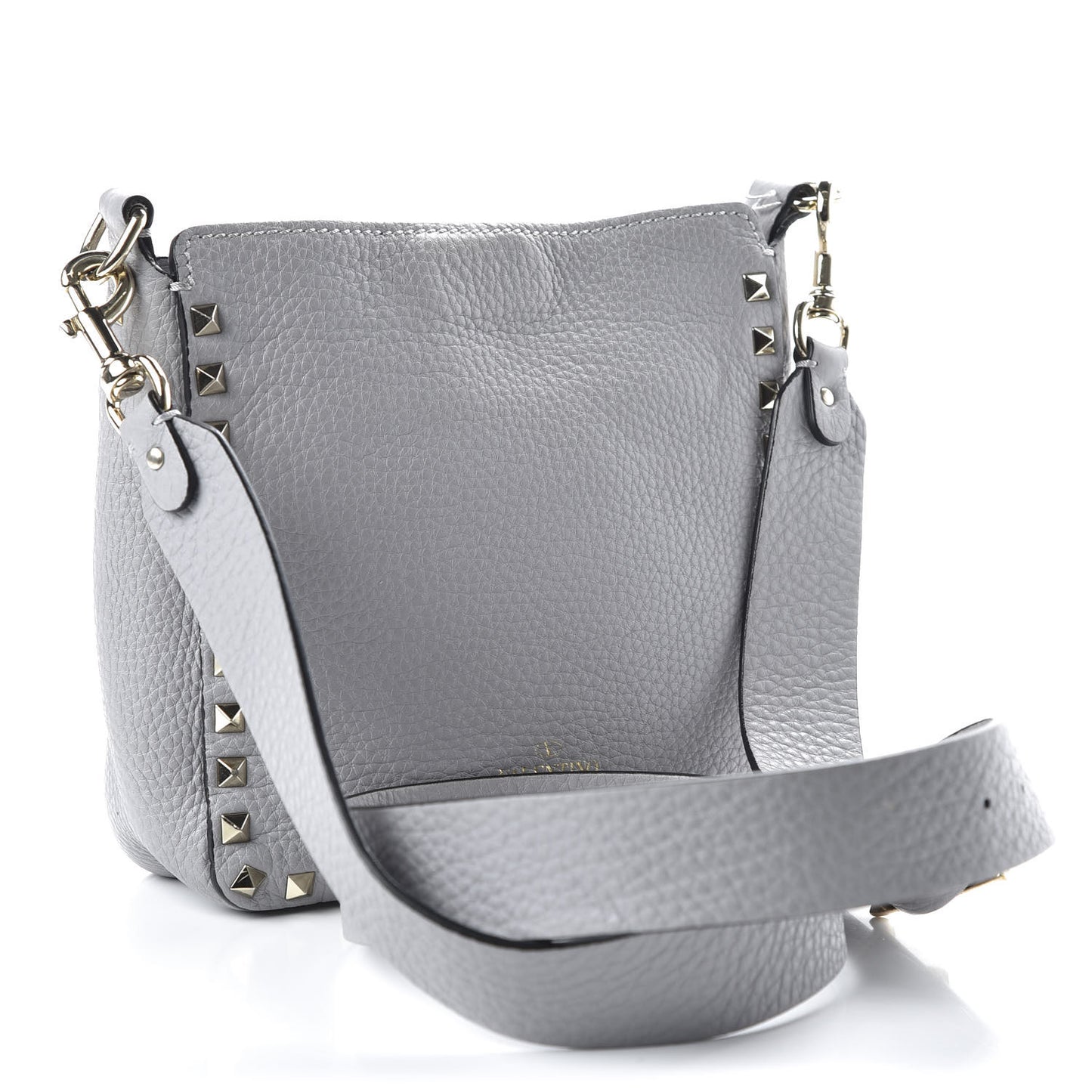 Pebbled Calfskin Mini Rockstud Flip-Lock Messenger Bag Pastel Grey