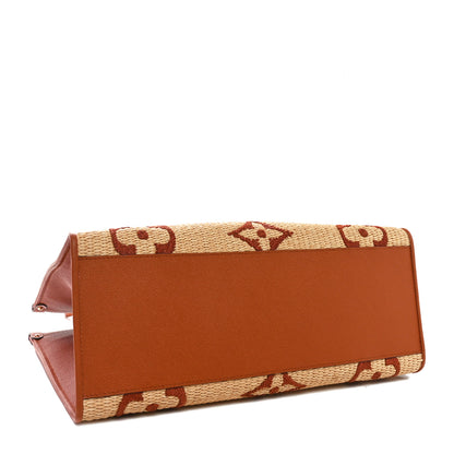 Louis Vuitton Raffia Calfskin Monogram Giant Onthego GM Tan 4 of 9