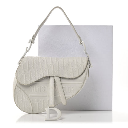 Christian Dior Calfskin Embossed Oblique Saddle Bag White 11 of 11