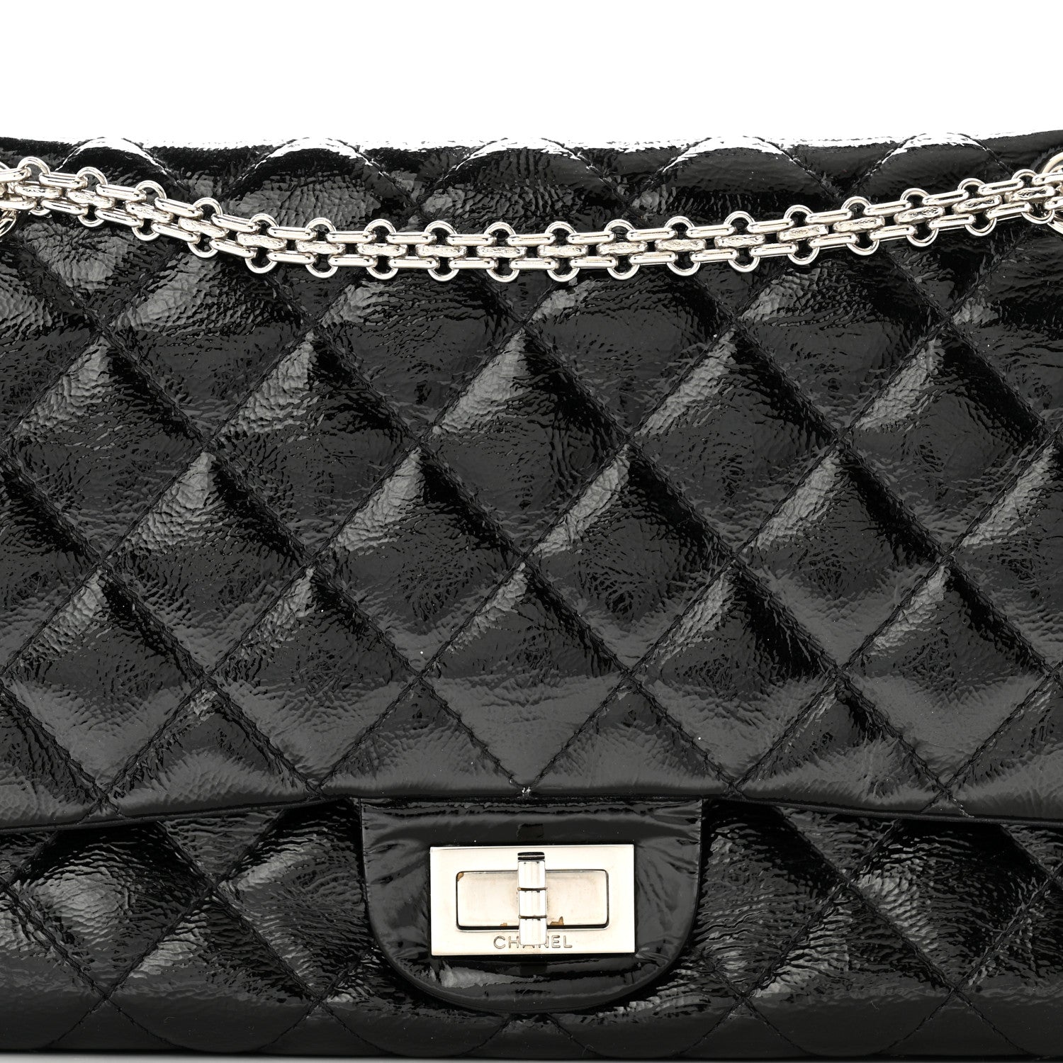 Chanel Distressed Patent Quilted 2.55 Reissue 227 Flap Black 8 of 10