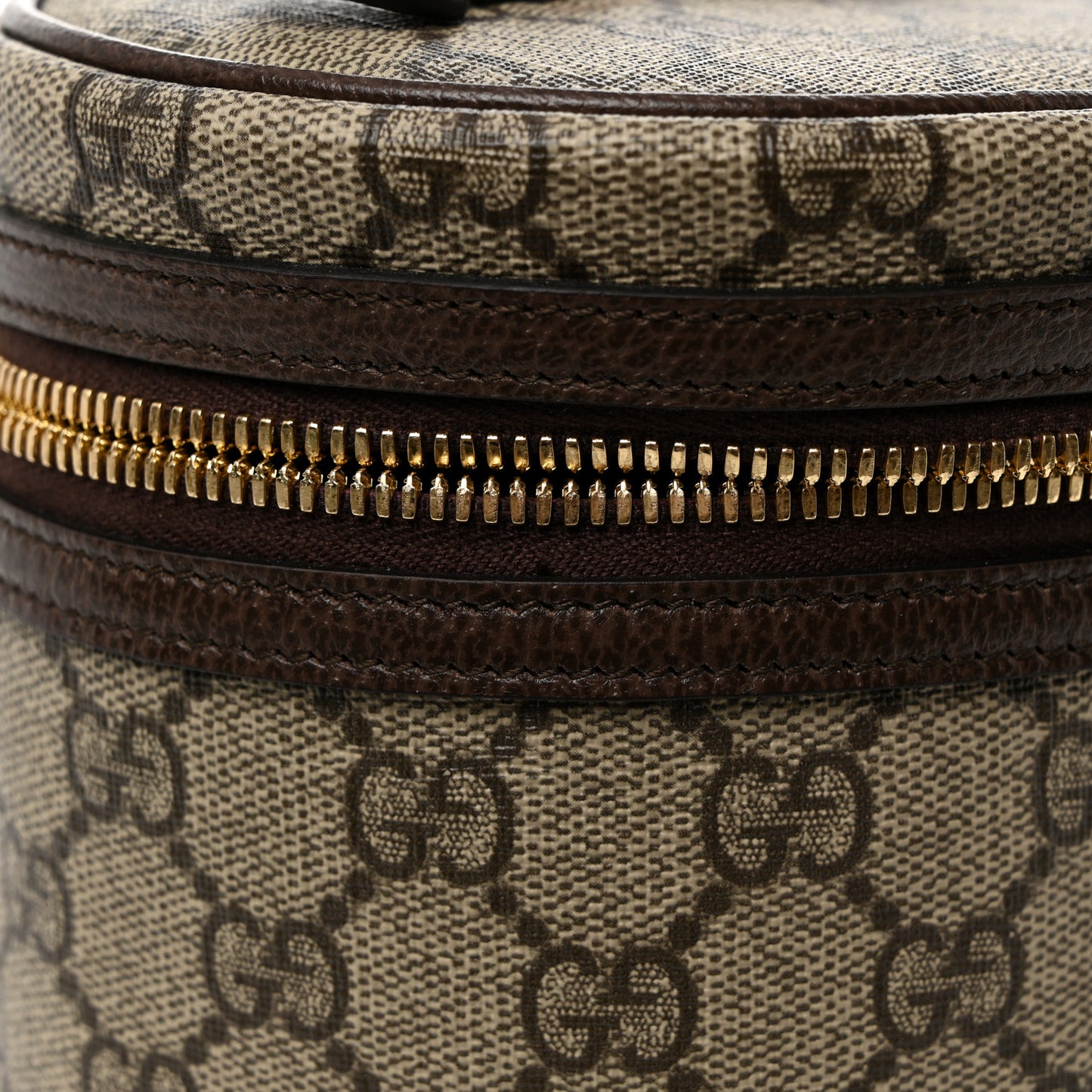 GG Supreme Monogram Textured Calfskin Web Ophidia Vanity Cosmetic Case Beige Ebony New Acero