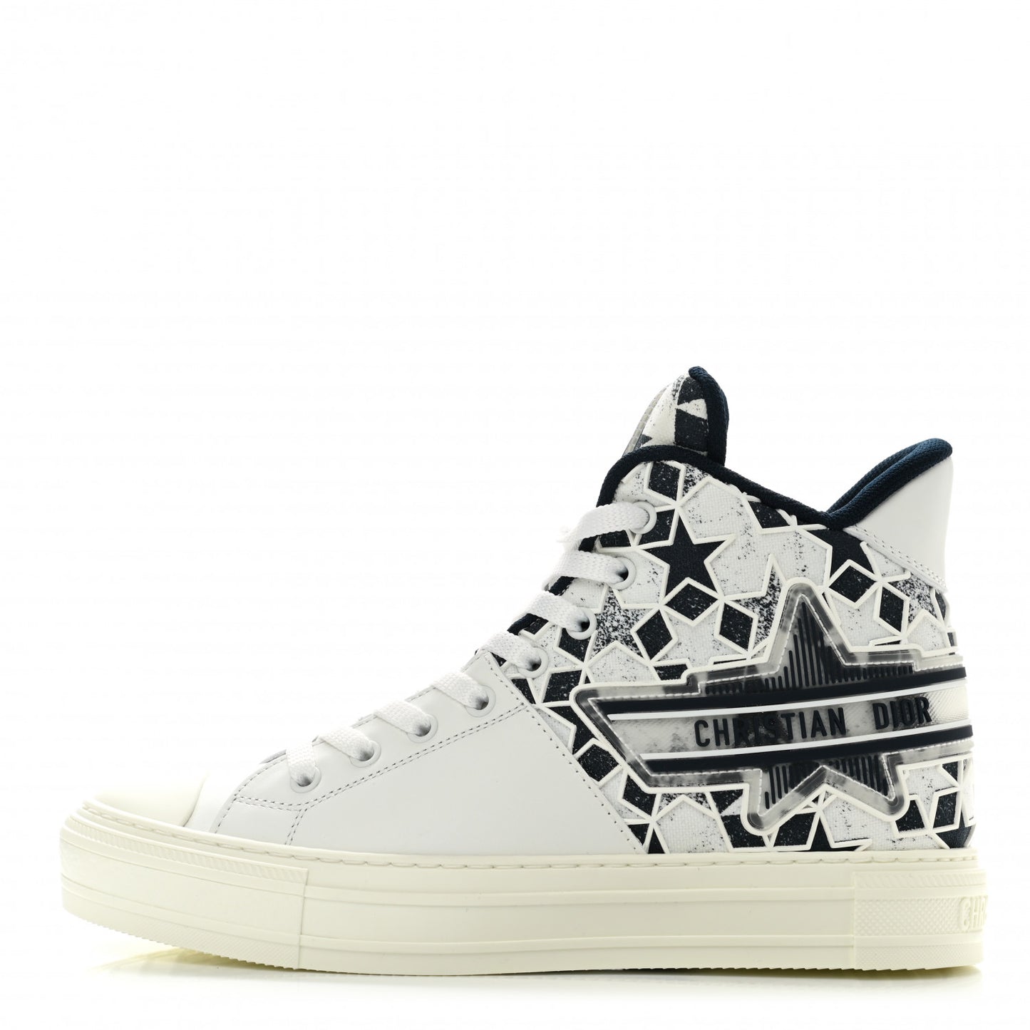 Canvas Embroidered Womens Walk'n' Dior Star High Top Sneakers 39 White Navy