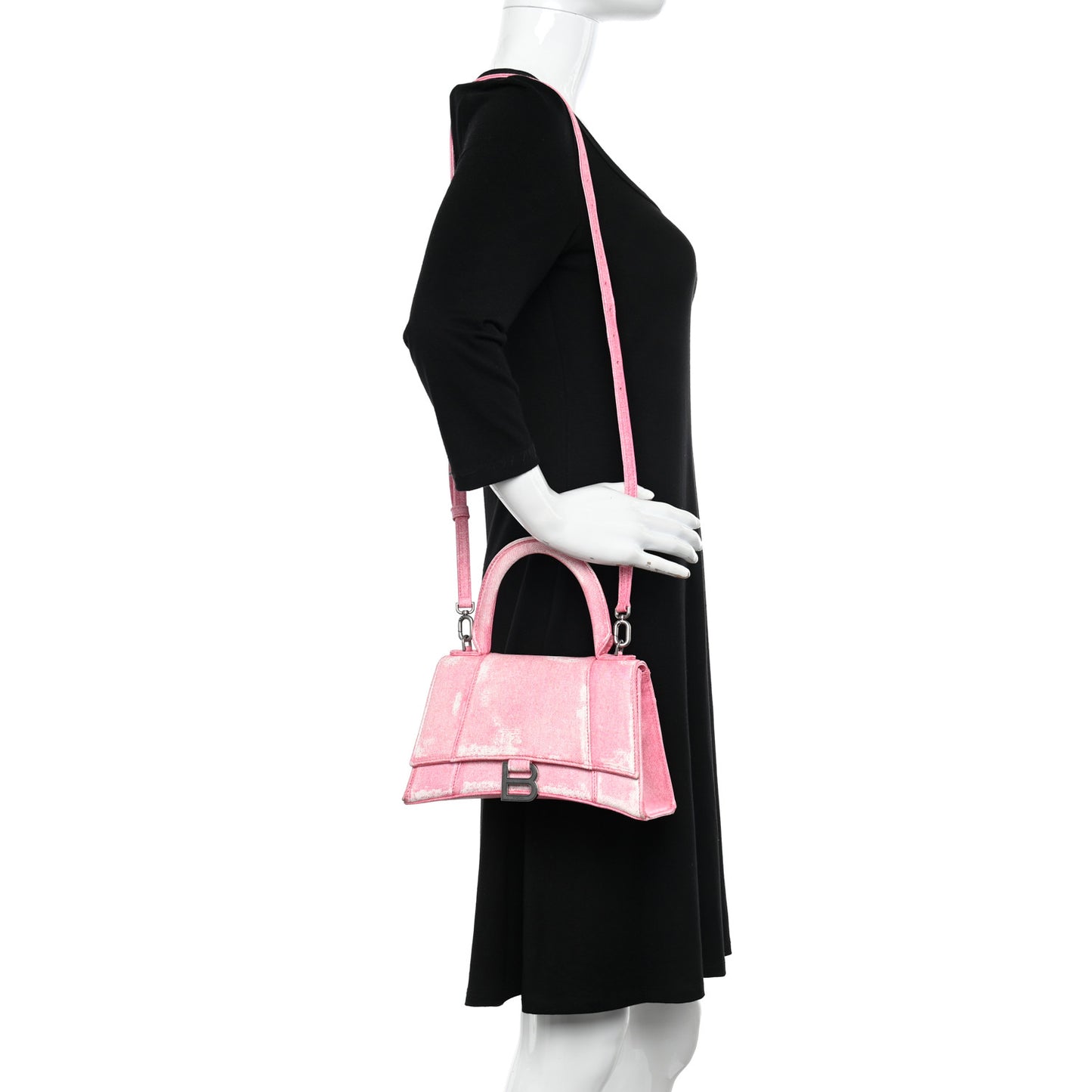 Nappa Denim Printed Small Hourglass Top Handle Bag Denim Pink