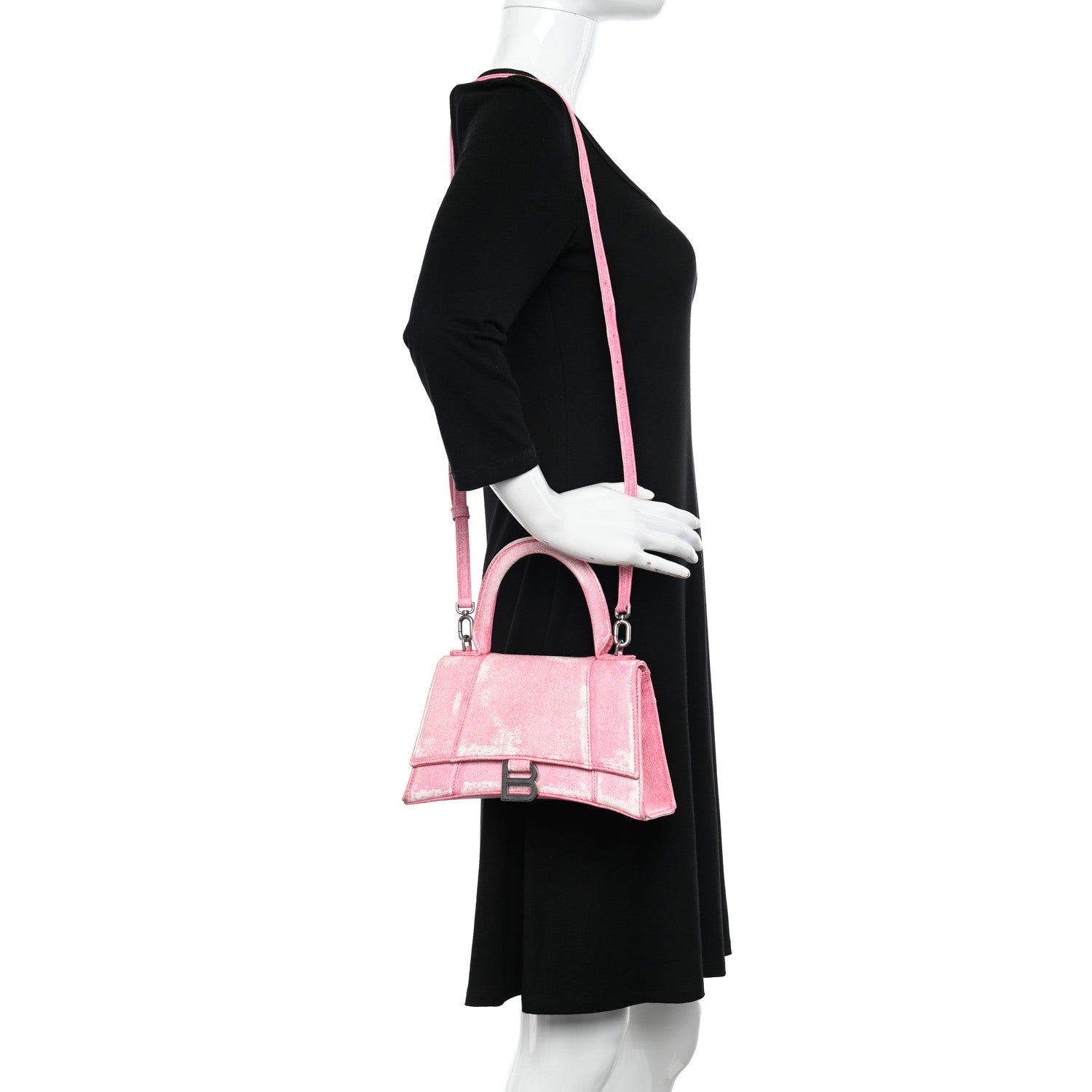 Balenciaga Nappa Denim Printed Small Hourglass Top Handle Bag Denim Pink 2 of 10
