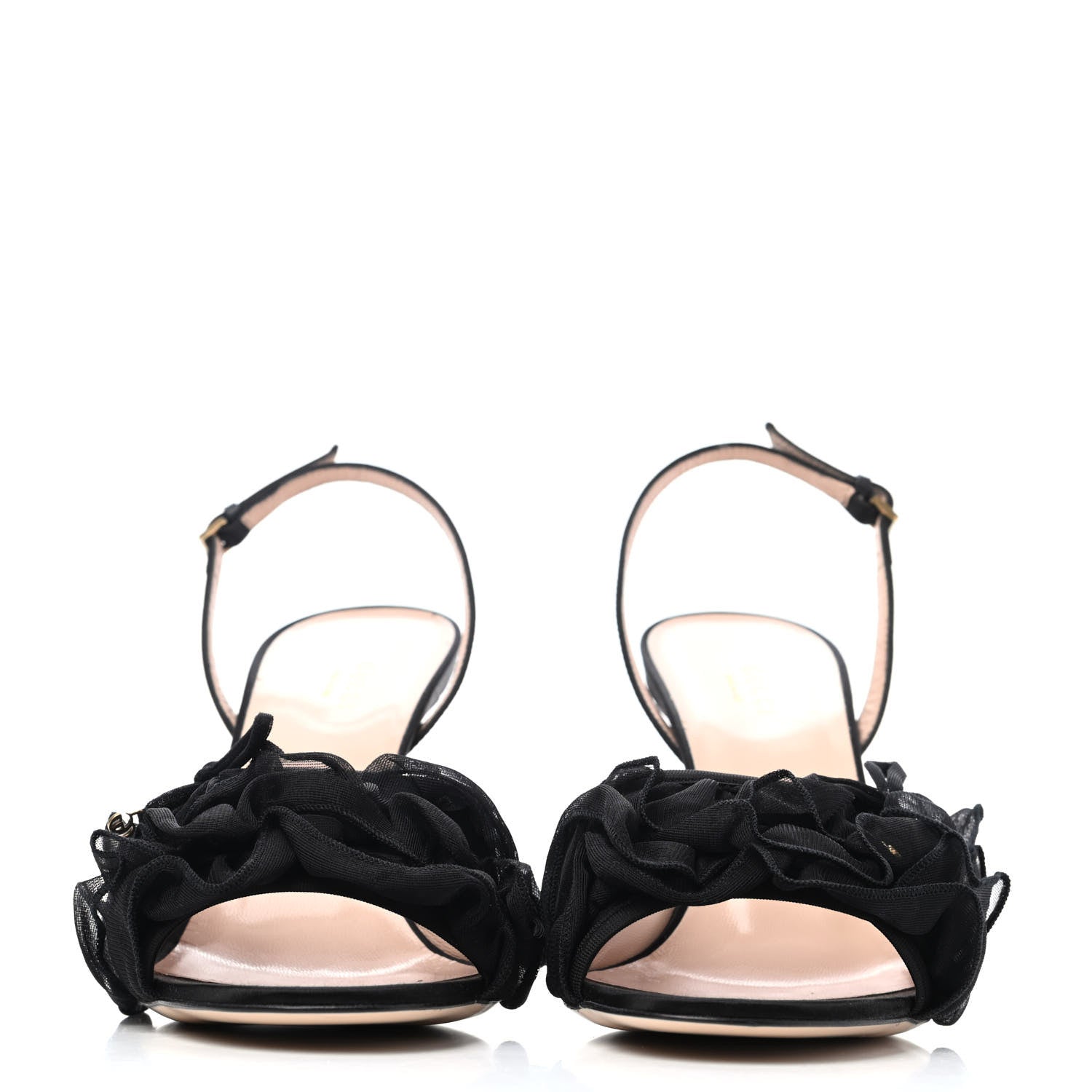 Gucci Tulle Ruffle Mid Heel Slingback Sandals 40 Black 4 of 8