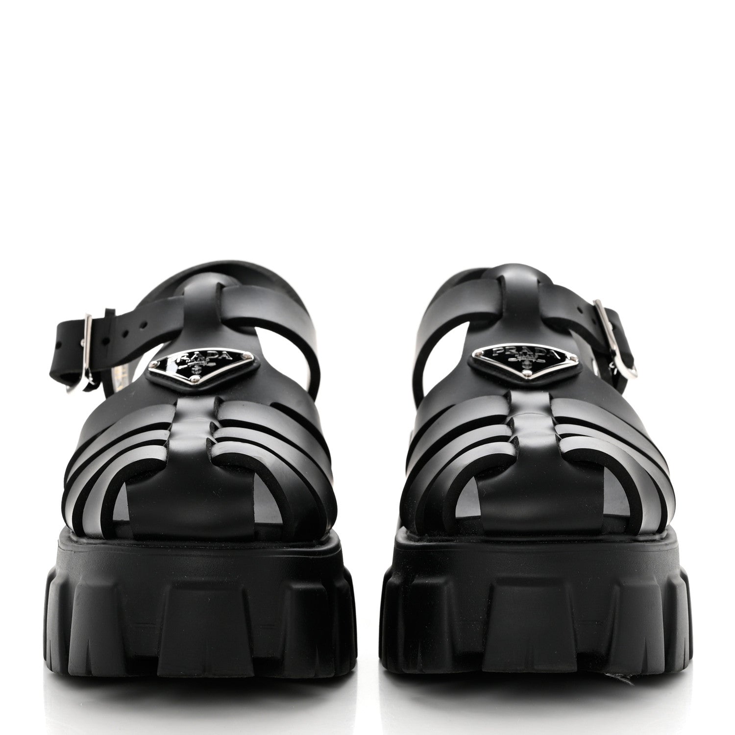 Prada Foam Rubber Triangle Logo Monolith 55mm Cage Sandals 37 Black 2 of 9