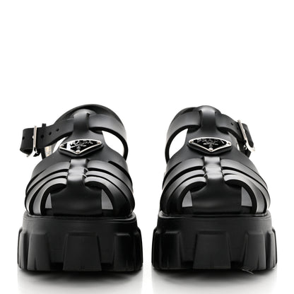 Prada Foam Rubber Triangle Logo Monolith 55mm Cage Sandals 37 Black 2 of 9