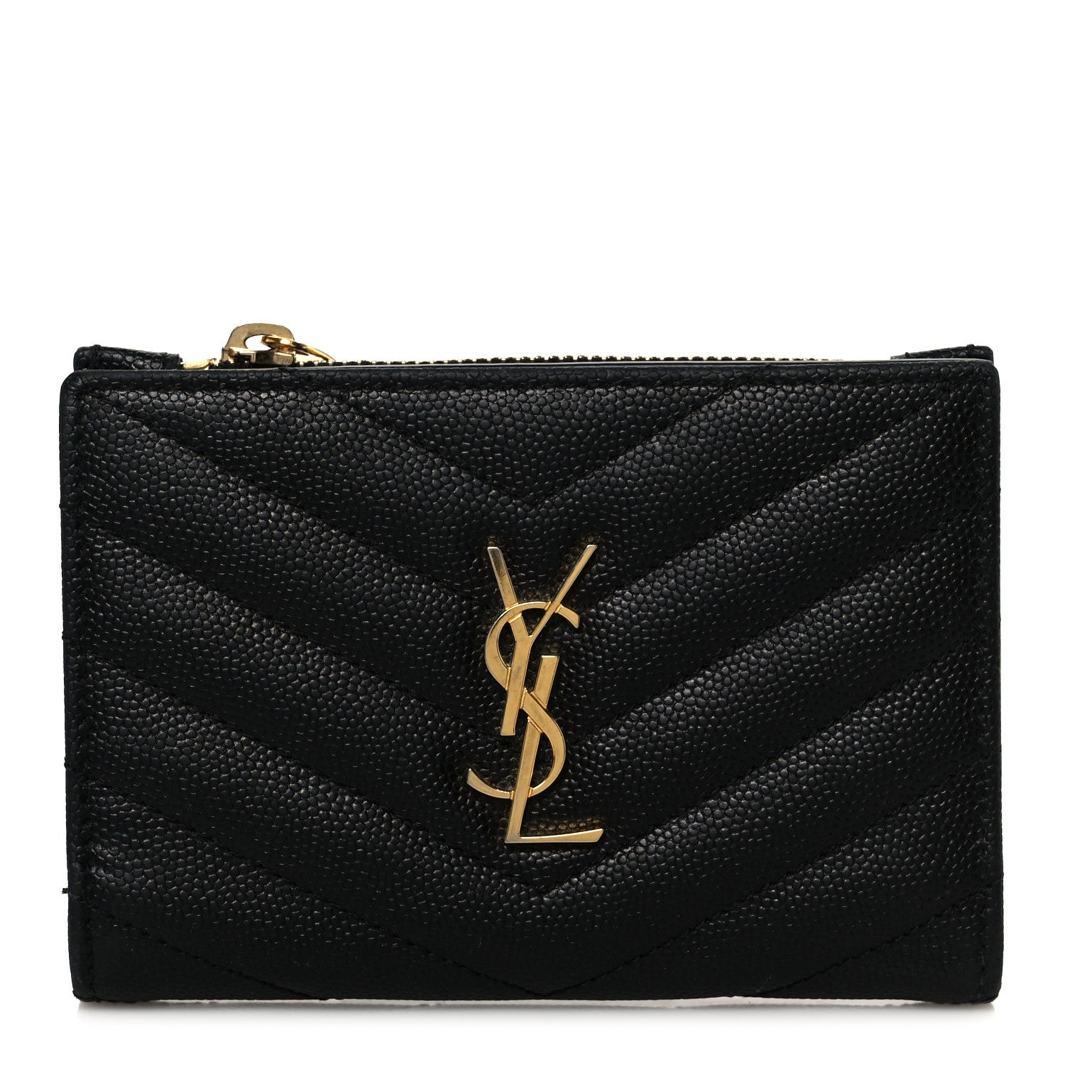 Saint Laurent Grain De Poudre Matelasse Chevron Monogram Zipped Two-Part Wallet Black 9 of 9