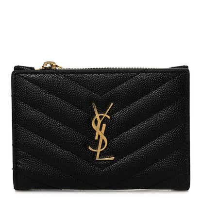 Saint Laurent Grain De Poudre Matelasse Chevron Monogram Zipped Two-Part Wallet Black 9 of 9