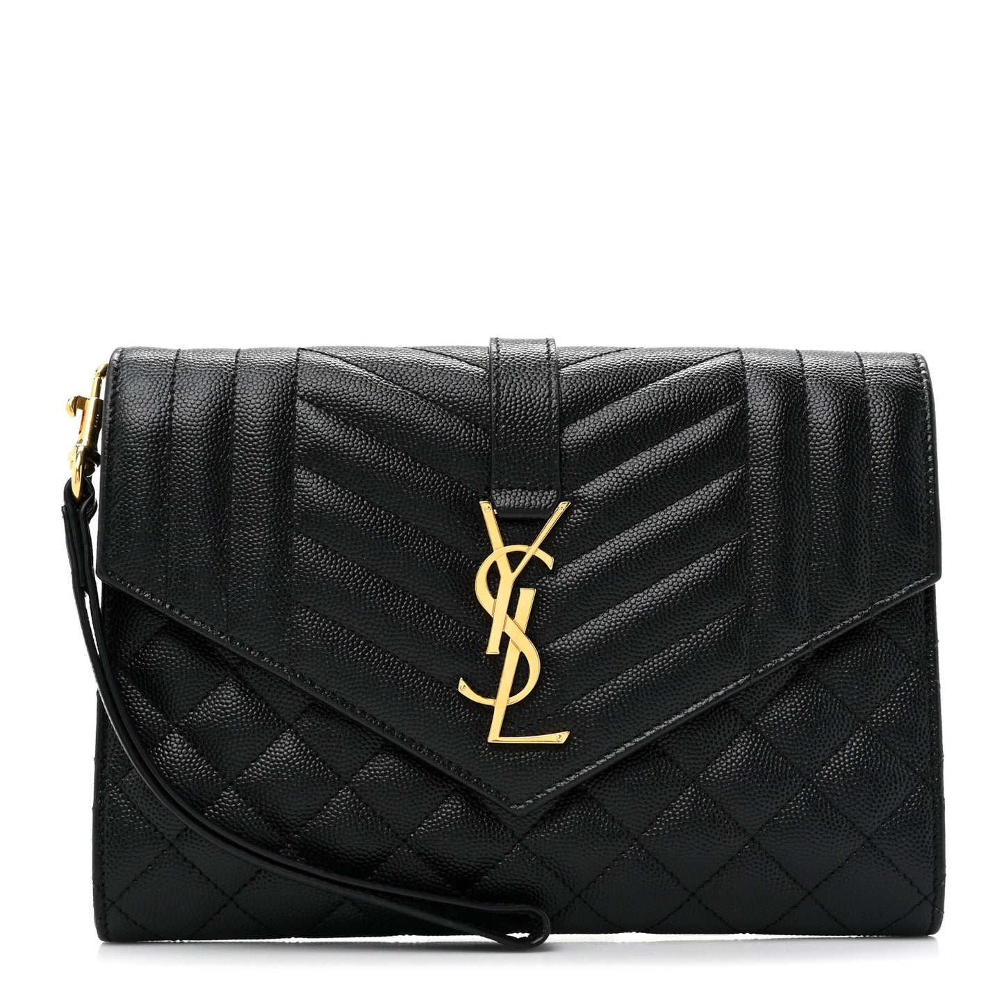 Grain De Poudre Textured Mixed Matelasse Triquilt Monogram Clutch Black