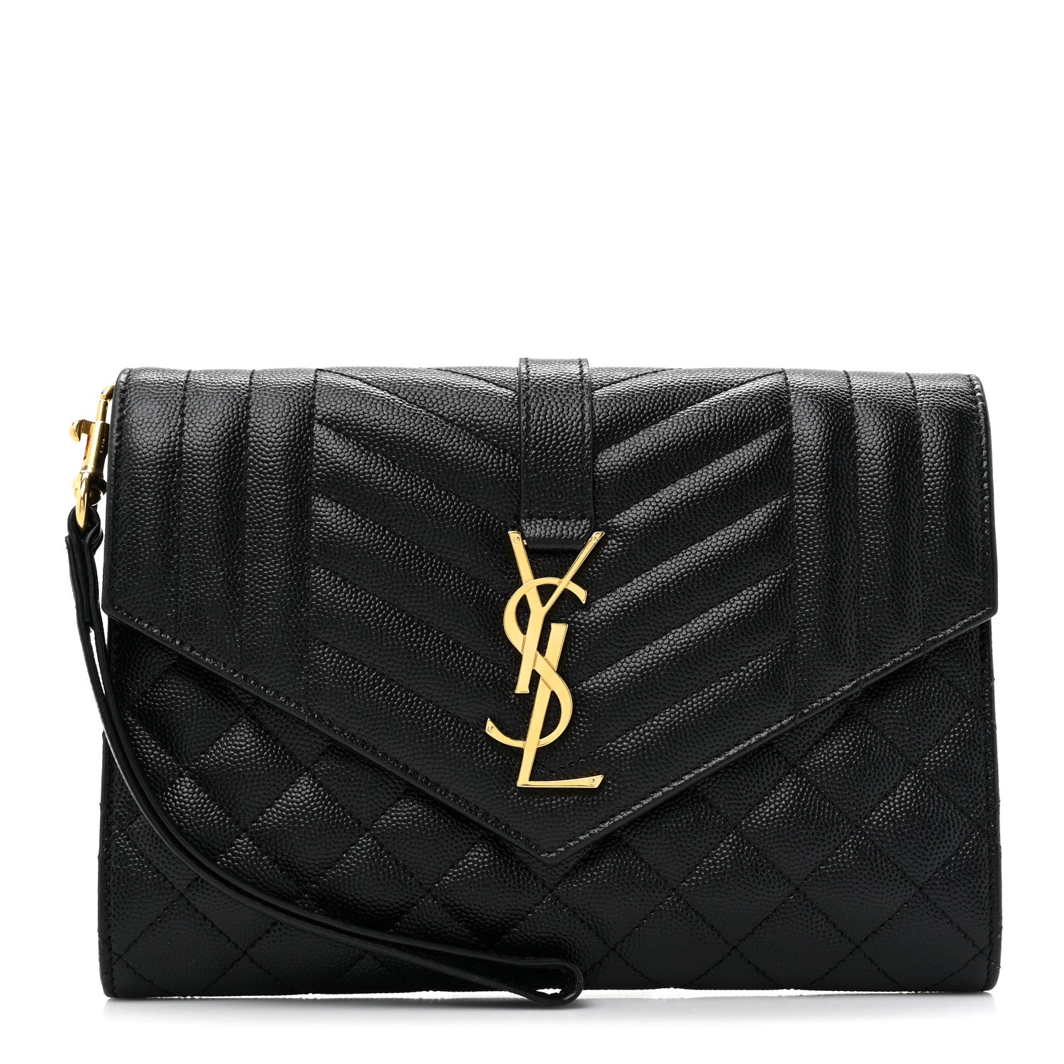 Saint Laurent Grain De Poudre Textured Mixed Matelasse Triquilt Monogram Clutch Black 1 of 10