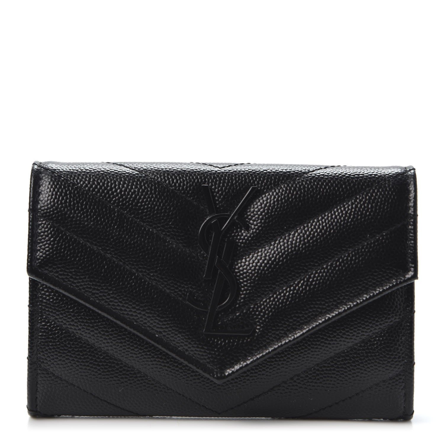Saint Laurent Grain De Poudre Matelasse Chevron Small Monogram Envelope Wallet Black 1 of 8