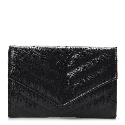Saint Laurent Grain De Poudre Matelasse Chevron Small Monogram Envelope Wallet Black 1 of 8