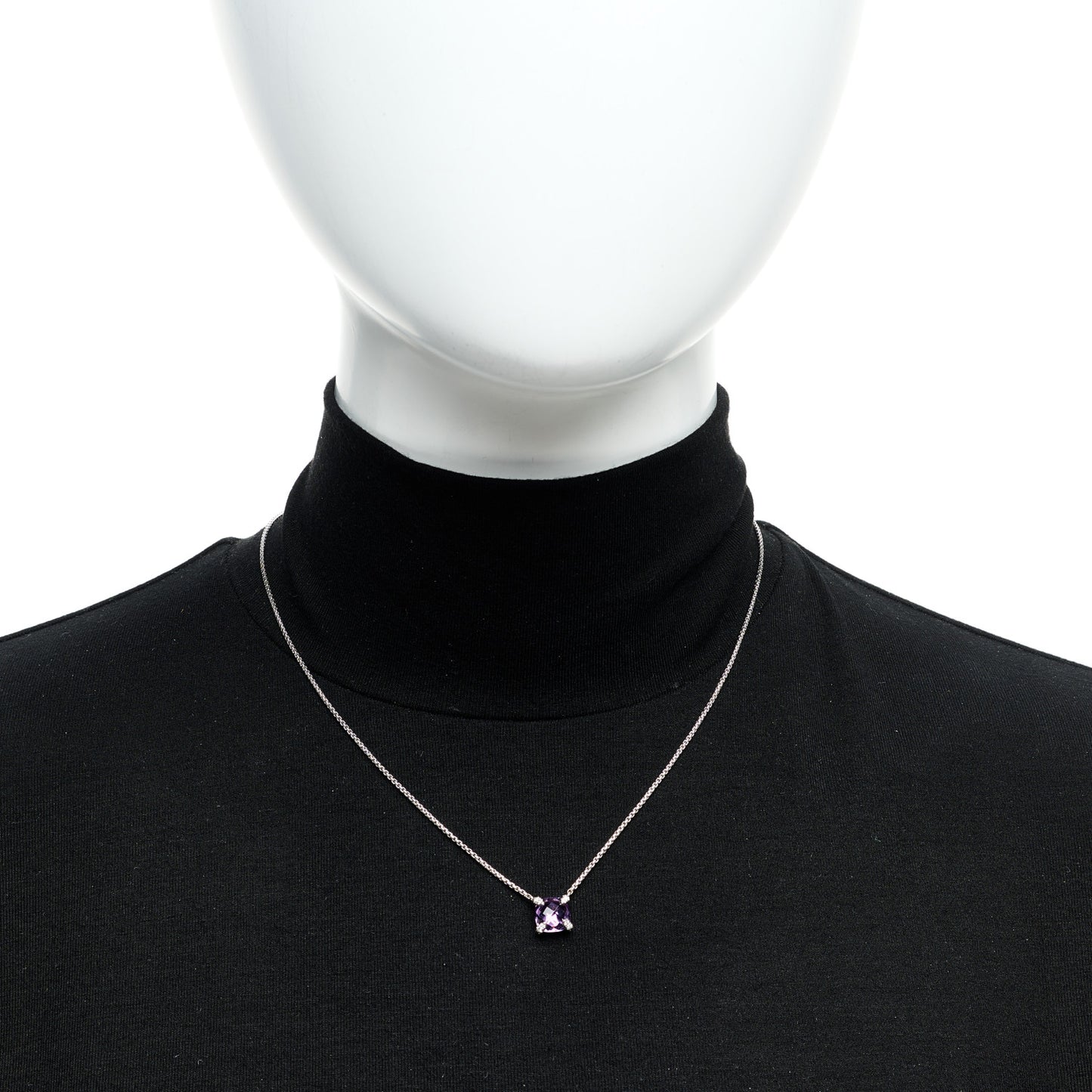 Sterling Silver Diamond Amethyst 9mm Petite Chatelaine Pendant Necklace