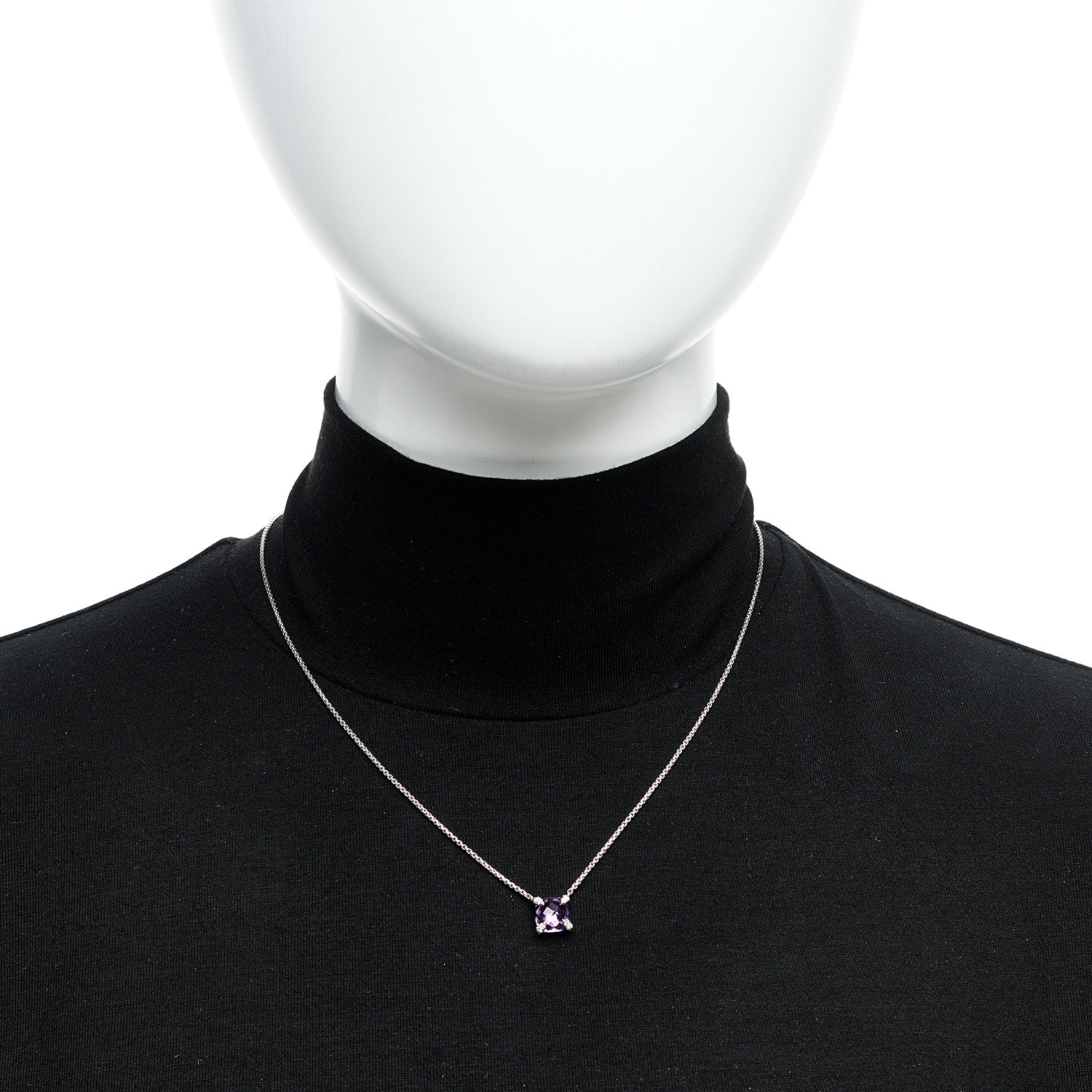 David Yurman Sterling Silver Diamond Amethyst 9mm Petite Chatelaine Pendant Necklace 2 of 6