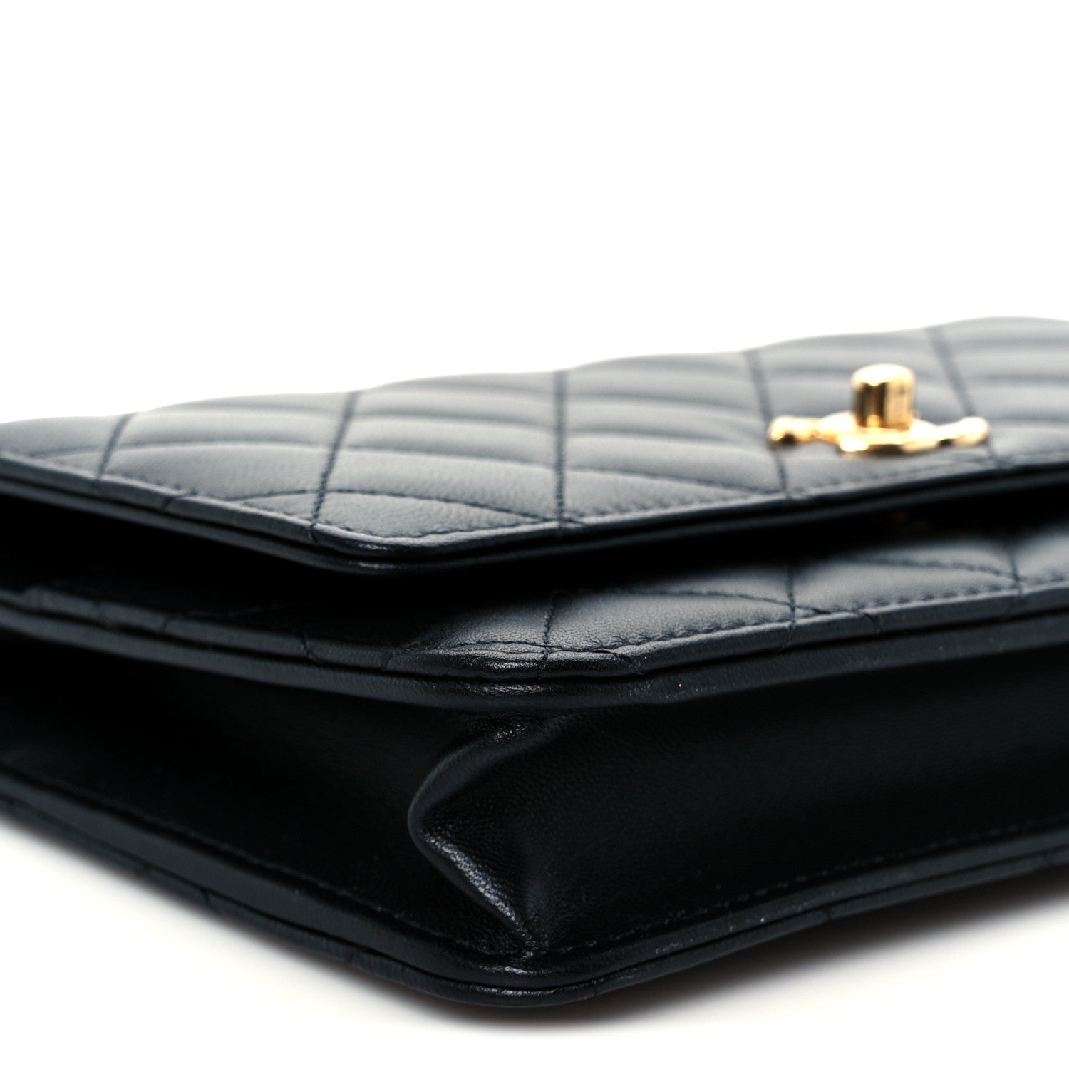 Chanel Lambskin Quilted Crystal Pearl Handle Wallet On Chain WOC Black 12 of 14