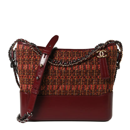 Chanel Tweed Calfskin Medium Gabrielle Hobo Burgundy 1 of 12