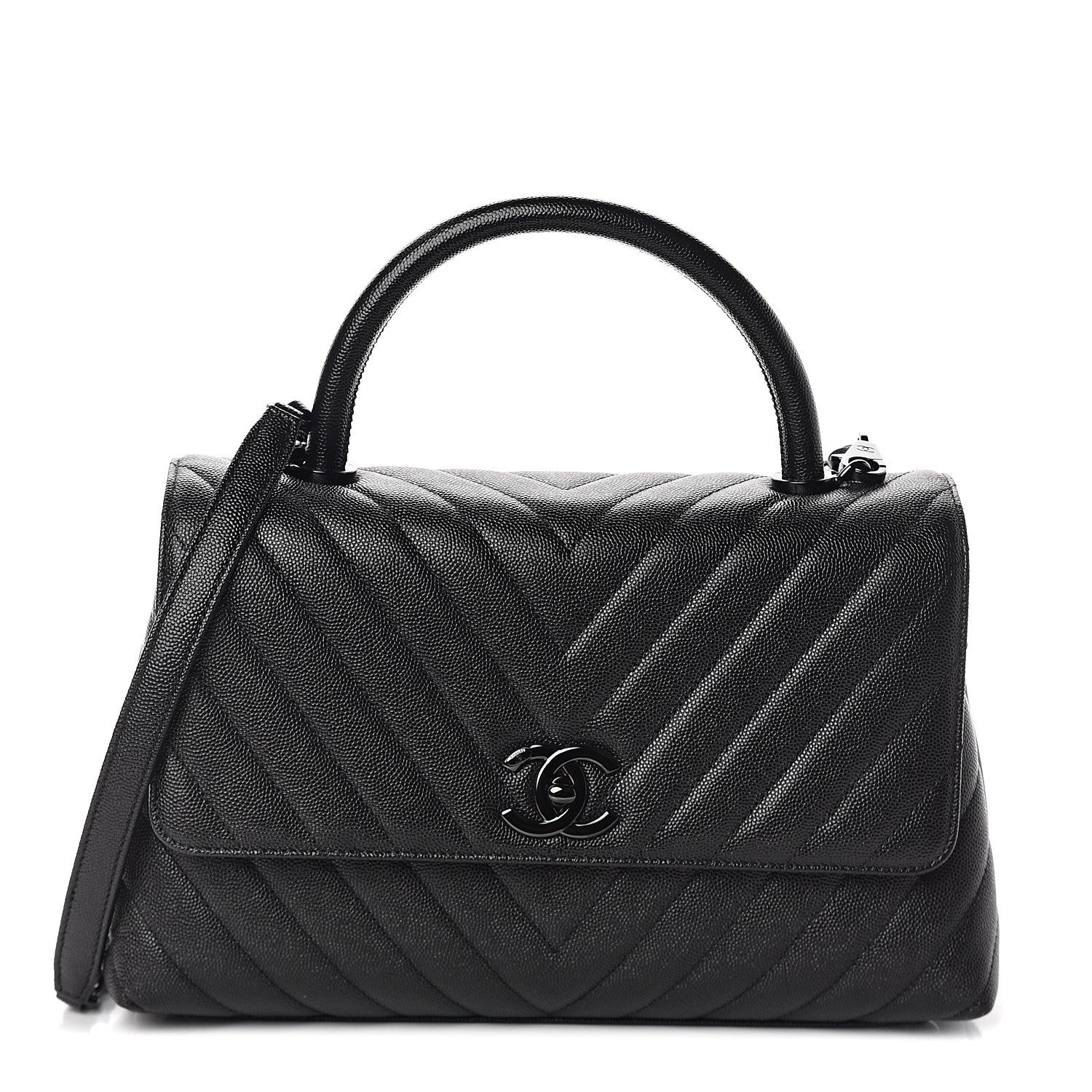 Chanel Caviar Chevron Quilted Small Coco Handle Flap So Black 1 of 9