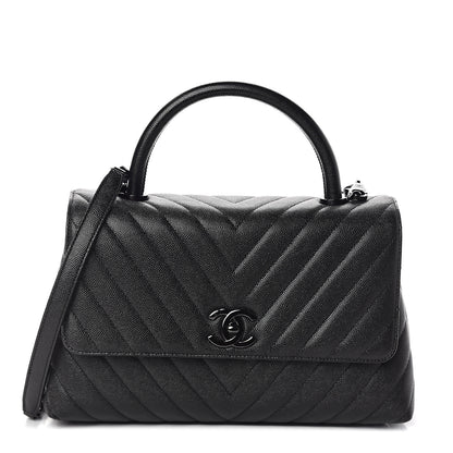 Chanel Caviar Chevron Quilted Small Coco Handle Flap So Black 1 of 9
