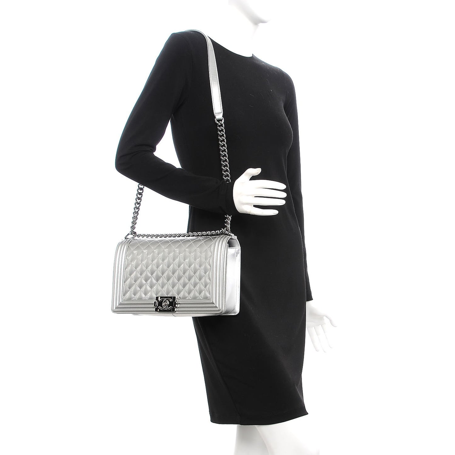 Metallic Patent Quilted New Medium Boy Flap Silver